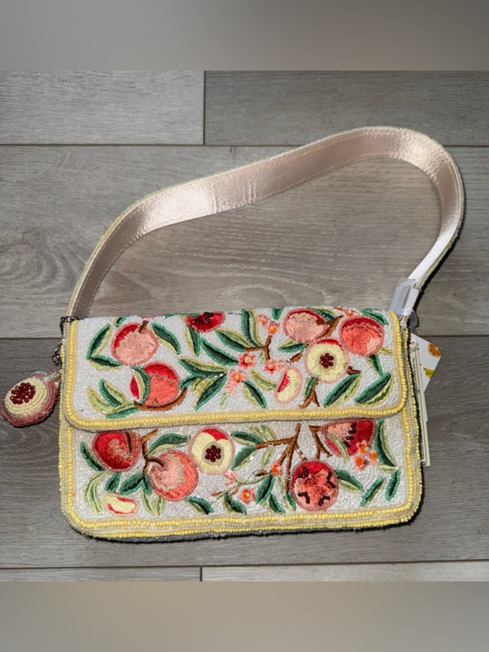 Viral Beaded Peaches Motif Shoulder Bag With Peach Bag Charm 🍑🍑